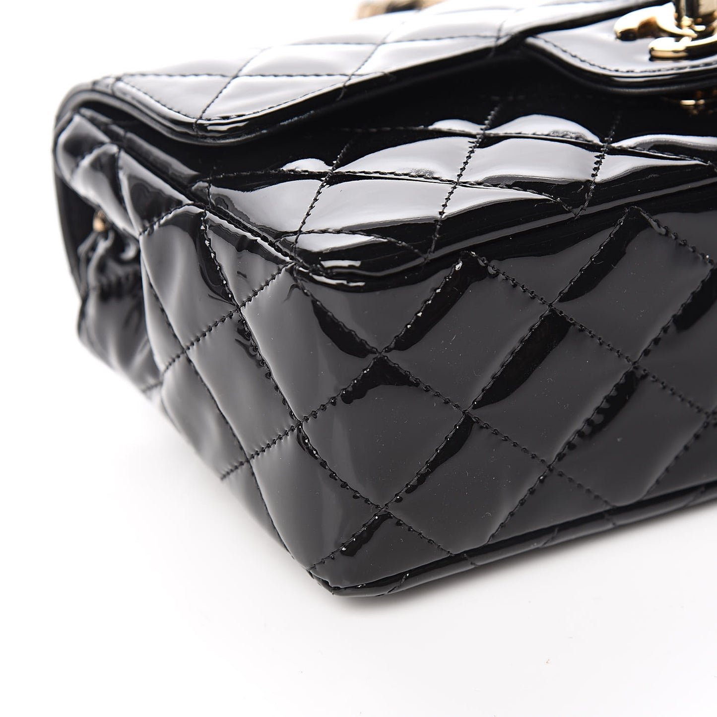 Patent Calfskin Quilted Mini Rectangular Flap Black