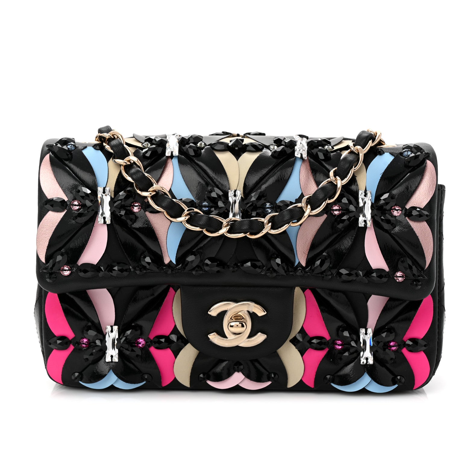 Chanel Lambskin Crystal Mini Rectangular Flap Black Multicolor 8 of 11