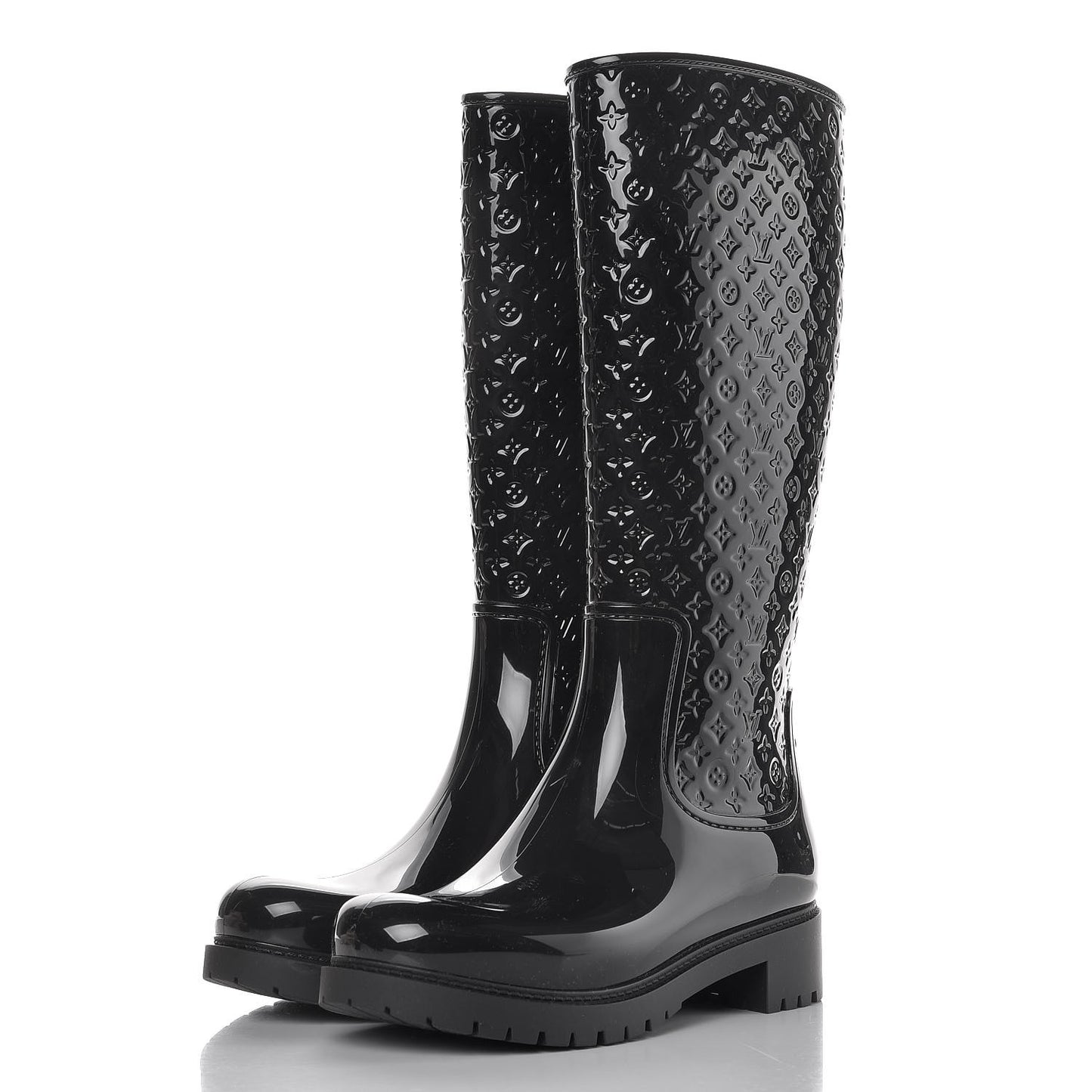 Rubber Embossed Monogram Splash Rain Boots 39 Black