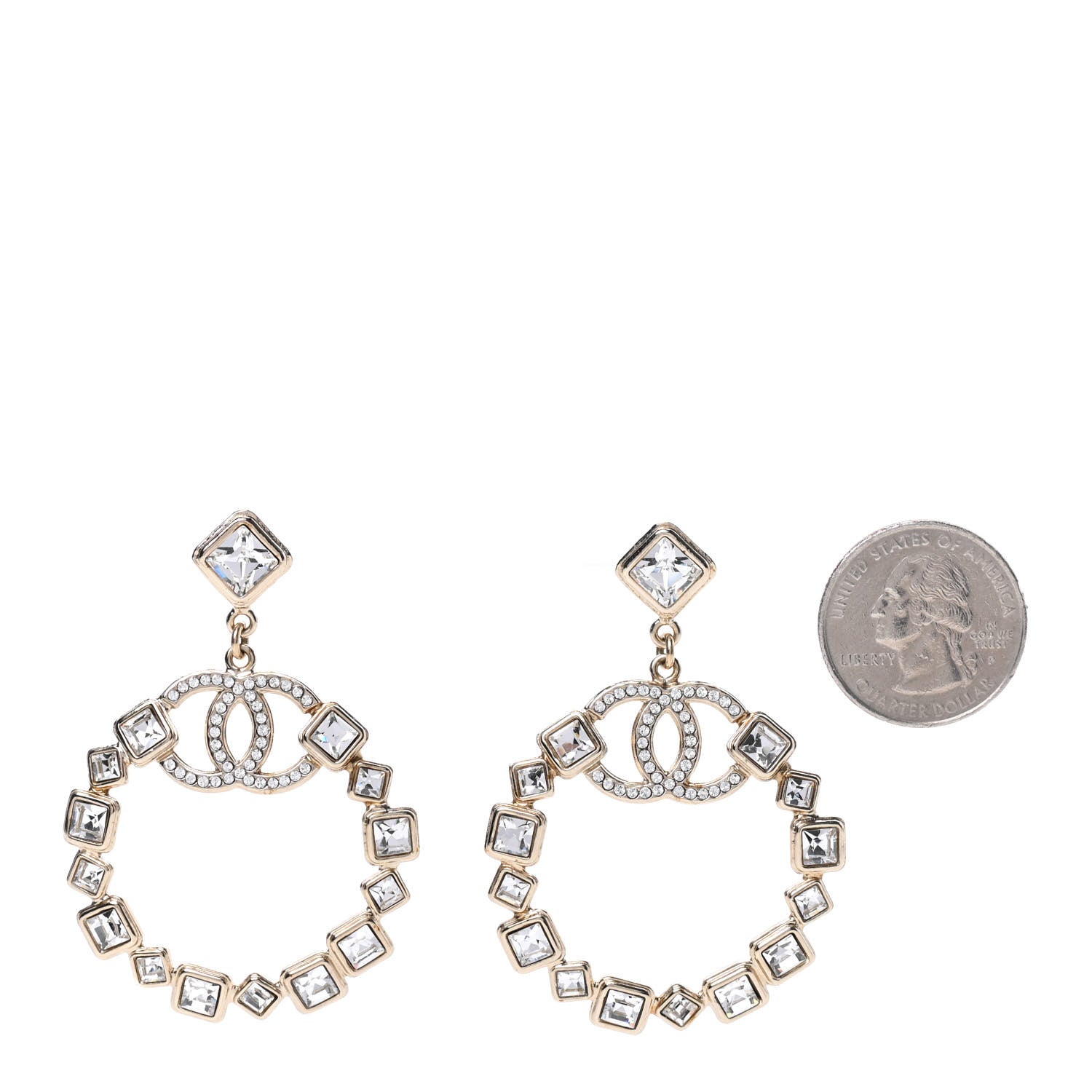 Chanel Crystal CC Drop Hoop Earrings Gold 2 of 6