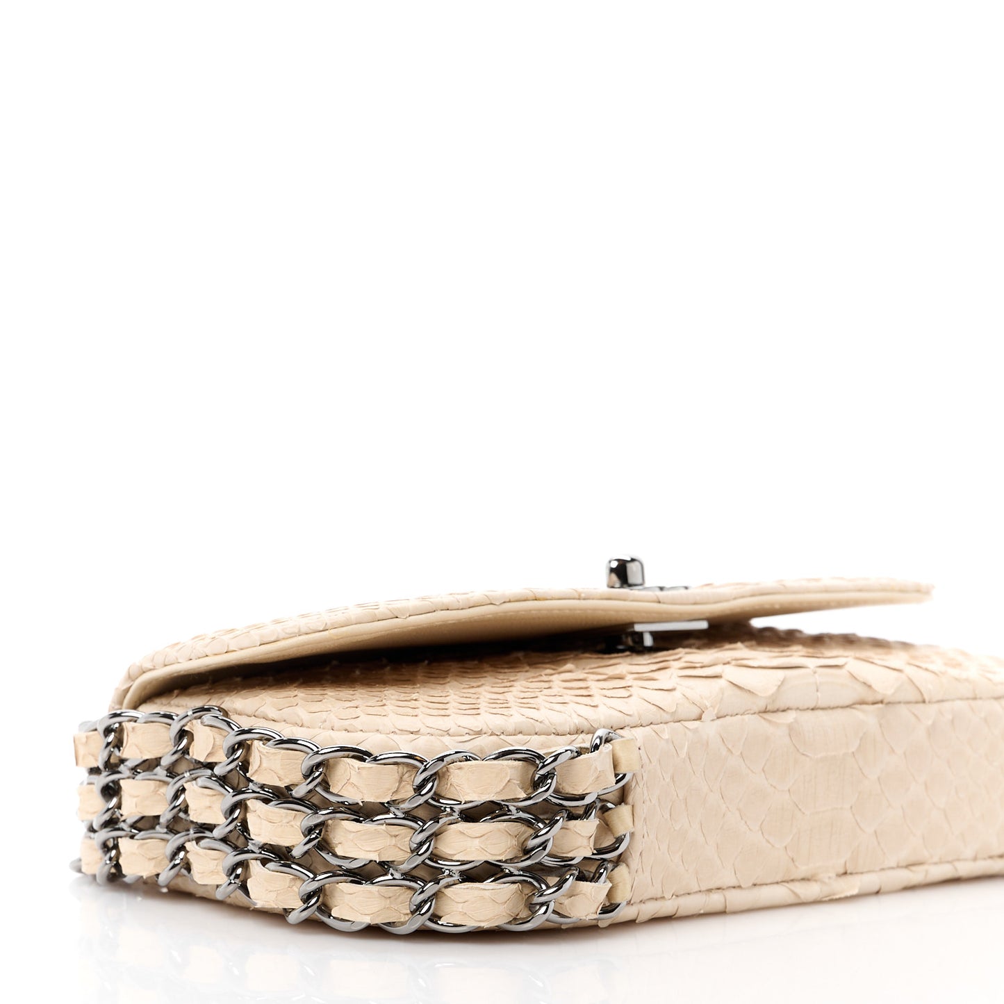 Snakeskin 3 Chain Flap Beige Clair