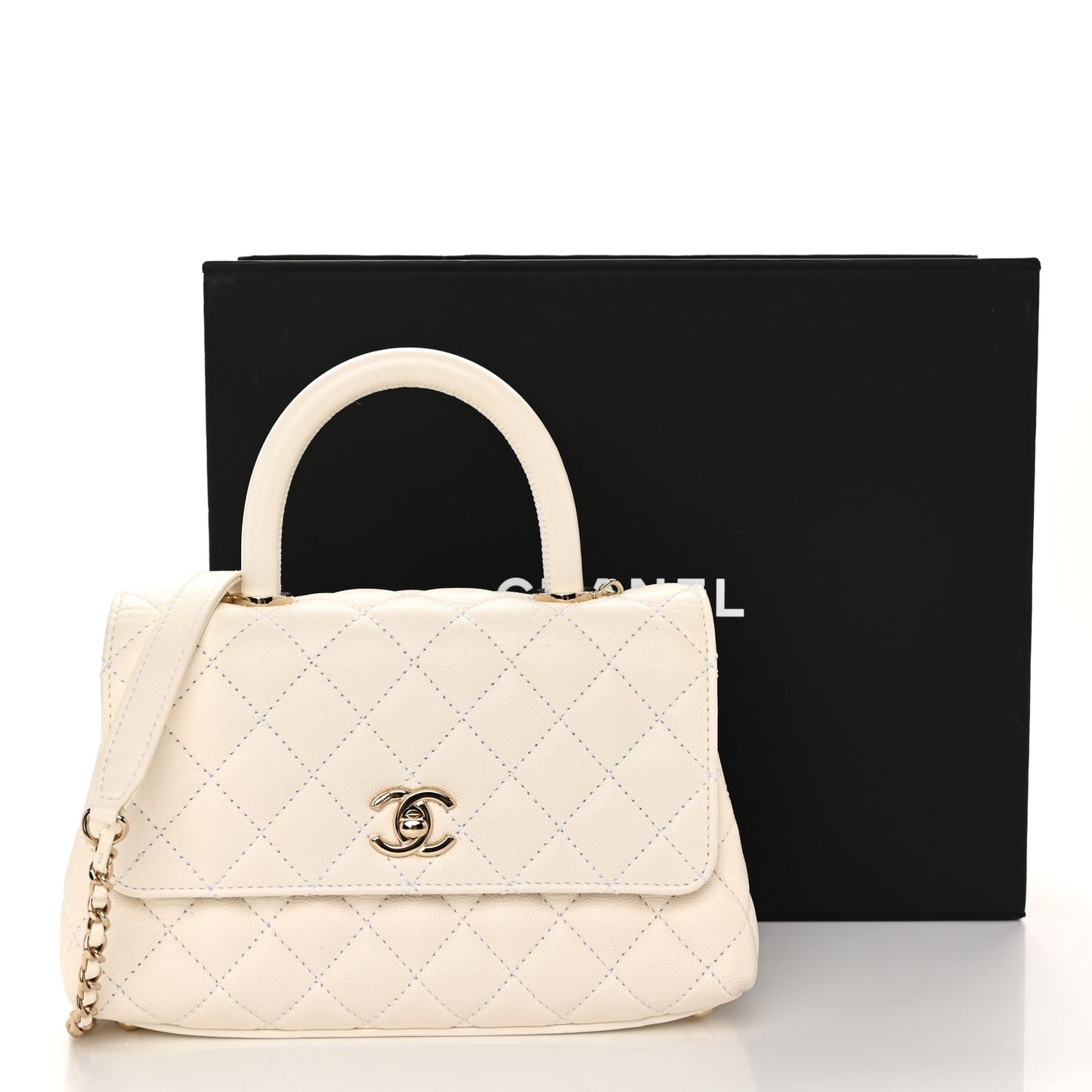 Caviar Quilted Mini Coco Handle Flap White