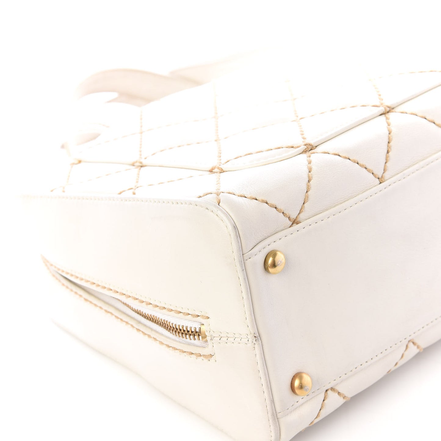 Calfskin Contrast Stitch Surpique Bowler White