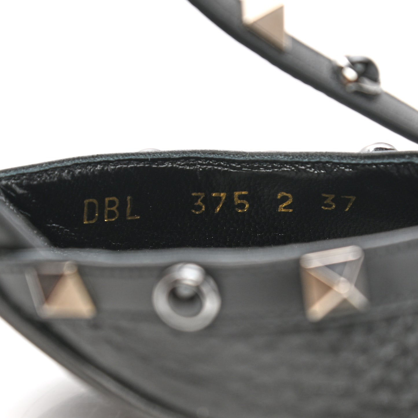 Pebbled Calfskin Onyx Rockstud Rolling Ankle Strap 65mm Pumps 37 Black