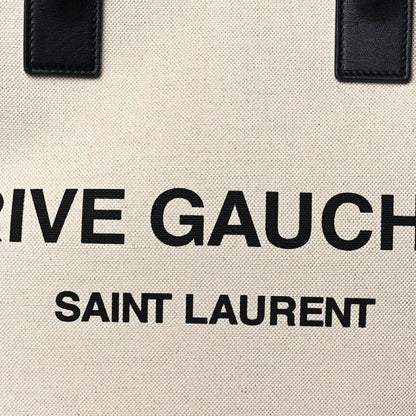 Saint Laurent Linen Calfskin Rive Gauche North South Tote Optic White 6 of 7