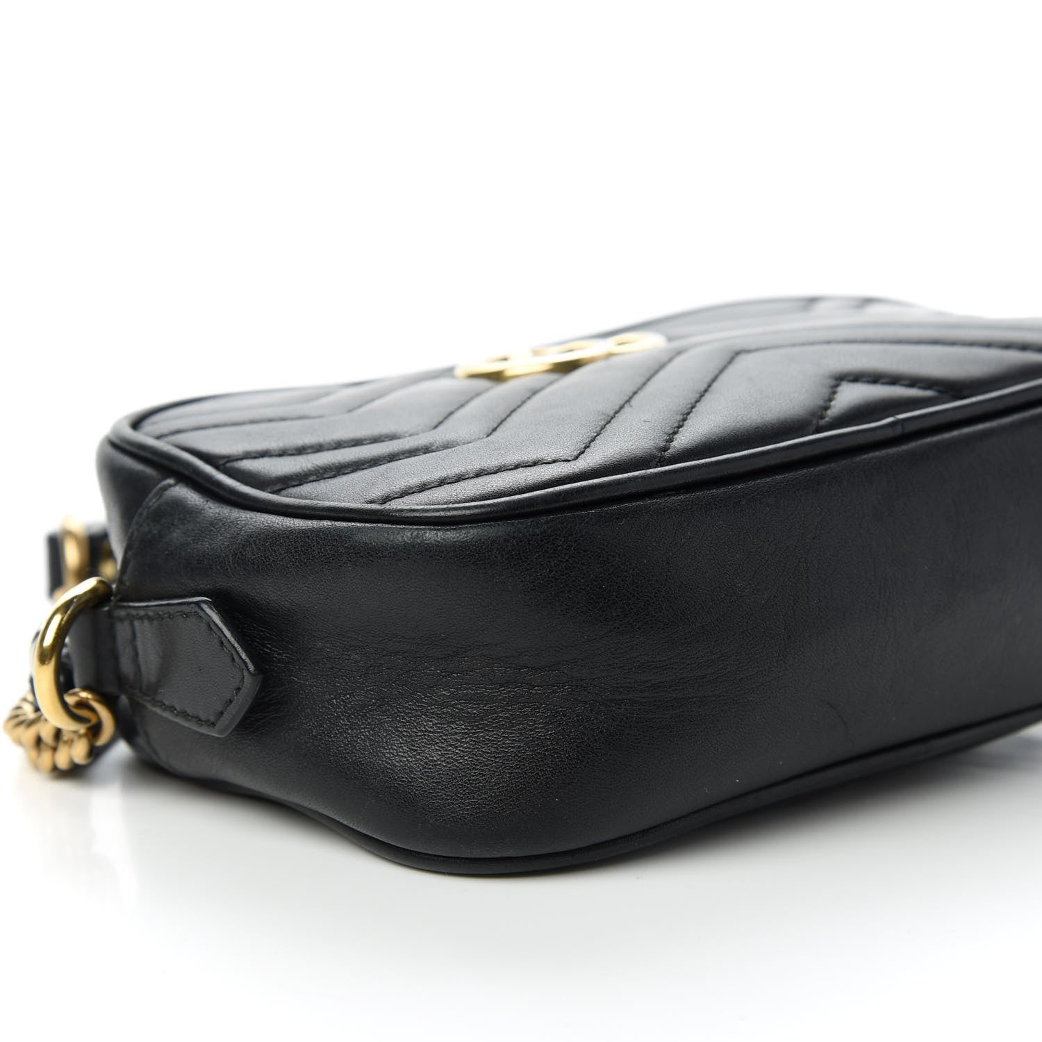 Gucci Calfskin Matelasse Mini GG Marmont Chain Shoulder Bag Black 6 of 12