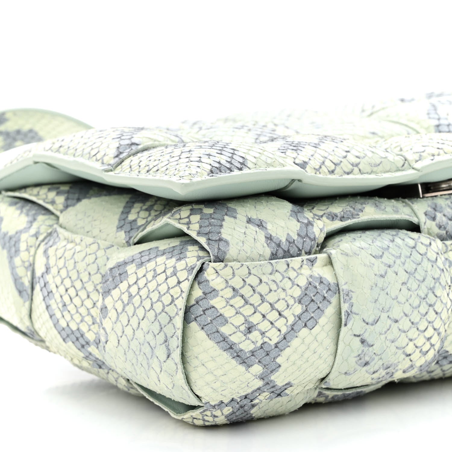 Bottega Veneta Goatskin Python Embossed Padded Cassette Crossbody Bag Dew Black Silver 8 of 10