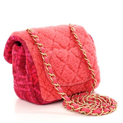 Chanel Shearling Tweed Quilted Mini Square Flap Bag Pink 3 of 11