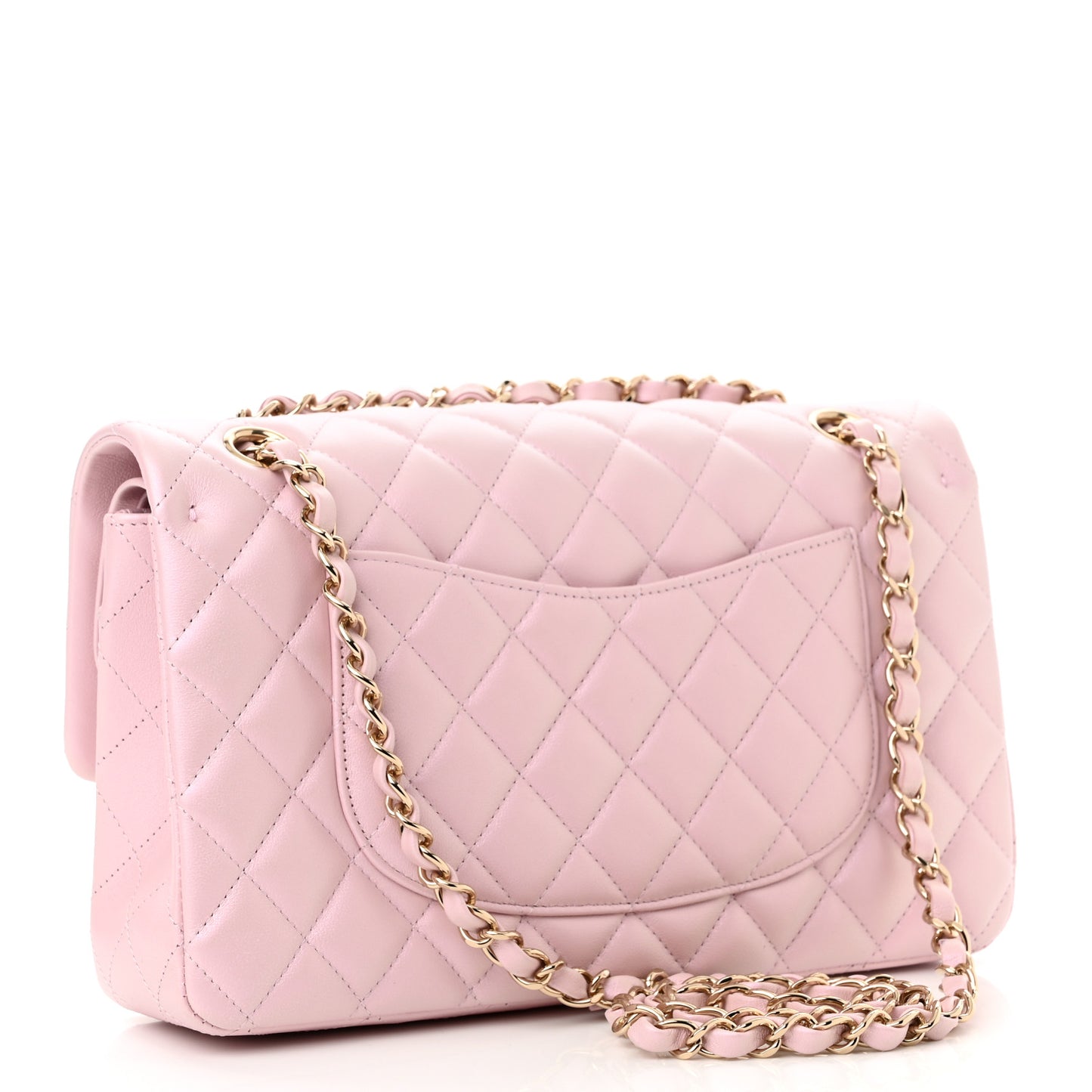 Iridescent Calfskin Quilted Medium Double Flap Light Pink