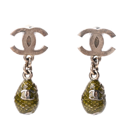 Chanel CC Enamel Drop Earrings Green 1 of 4