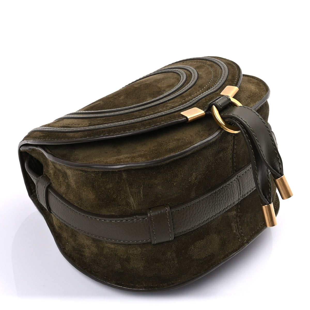 Suede Calfskin Small Marcie Saddle Bag Deep Olive