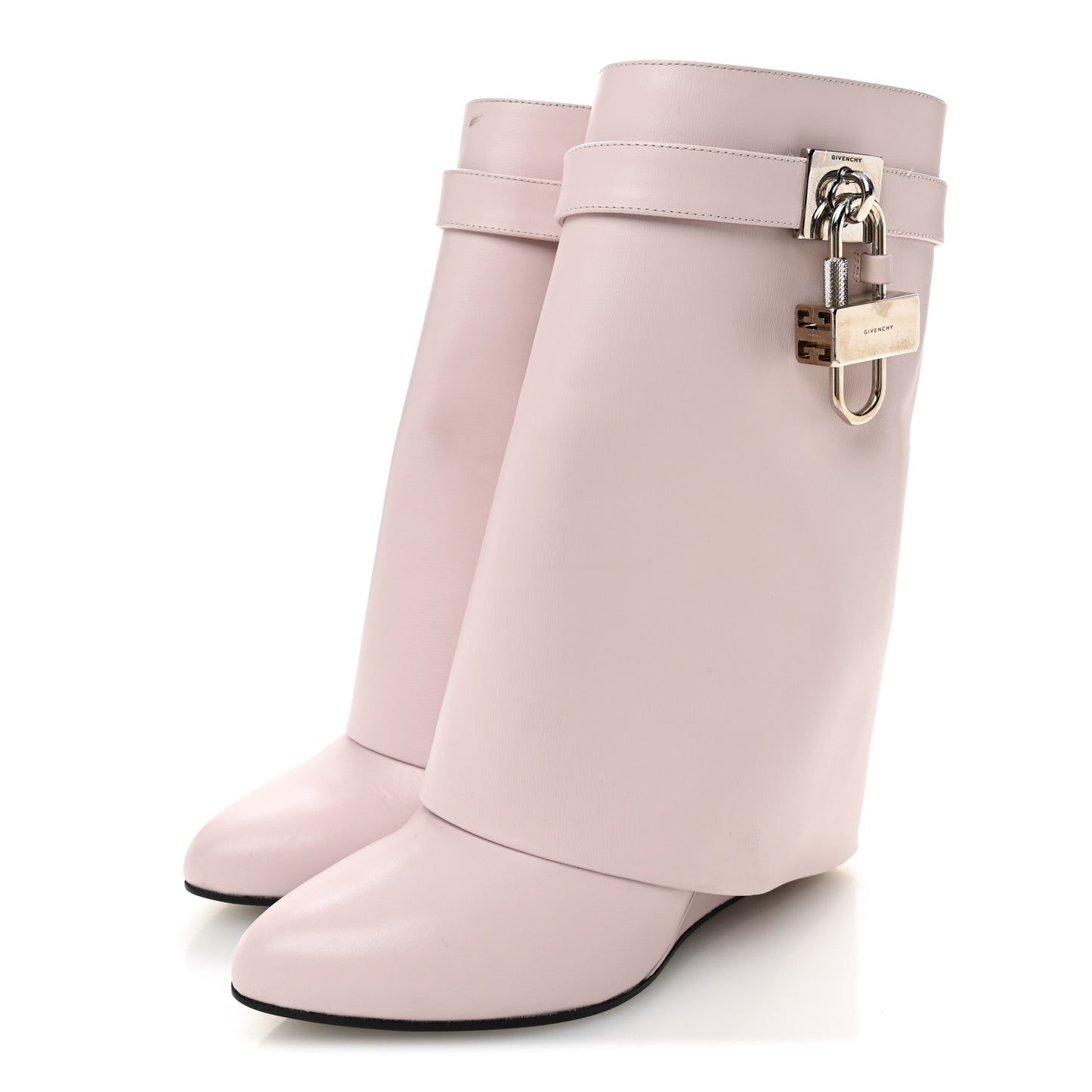 Calfskin Shark Lock Ankle Boots 38.5 Light Pink