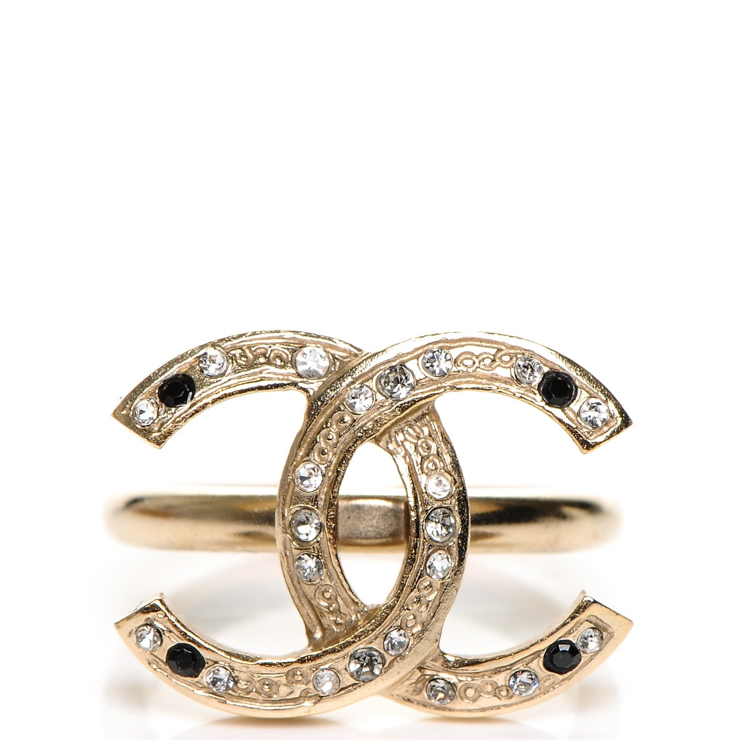 Chanel Crystal CC Ring Size 6 Black Gold 1 of 4