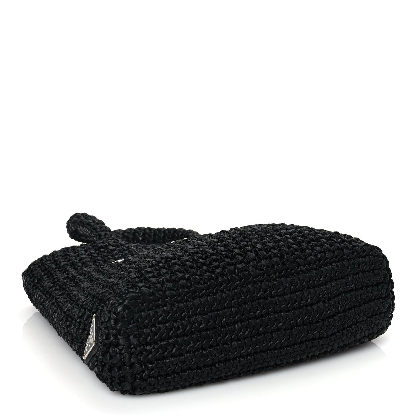 Yarn Raffia Effect Crochet Small Logo Tote Black