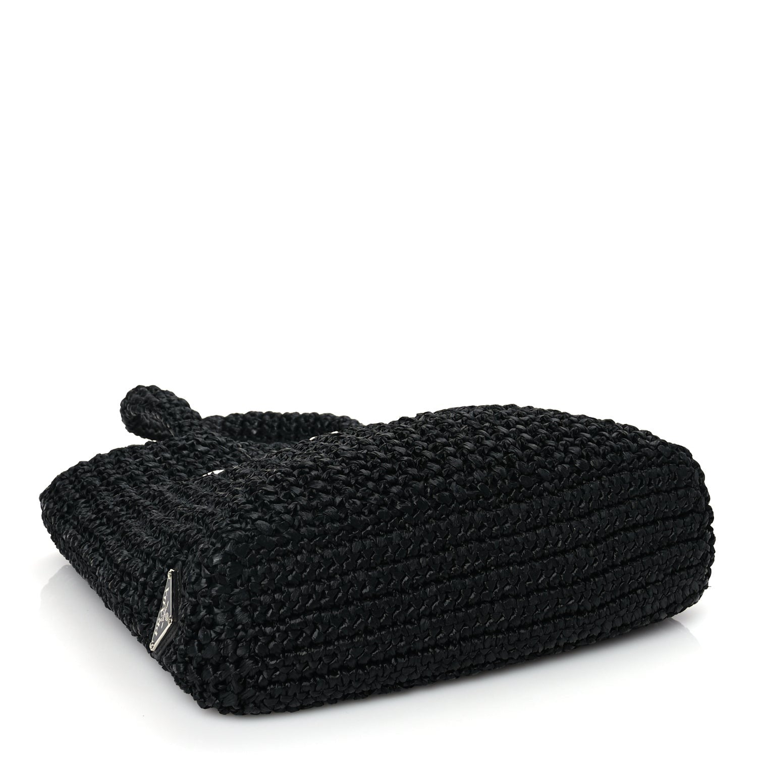 Prada Yarn Raffia Effect Crochet Small Logo Tote Black 3 of 8
