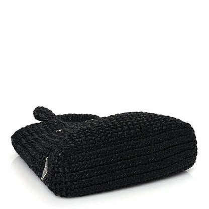 Prada Yarn Raffia Effect Crochet Small Logo Tote Black 3 of 8
