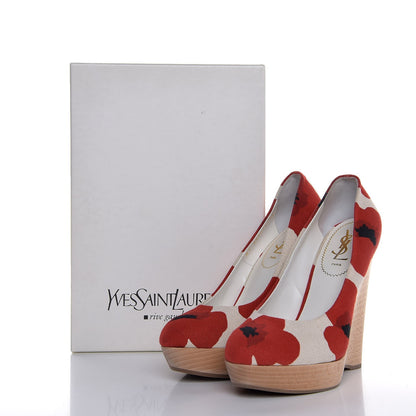 Saint Laurent Canvas Printed Maryna 105 Wedges 40 Blanc Poppy 12 of 12
