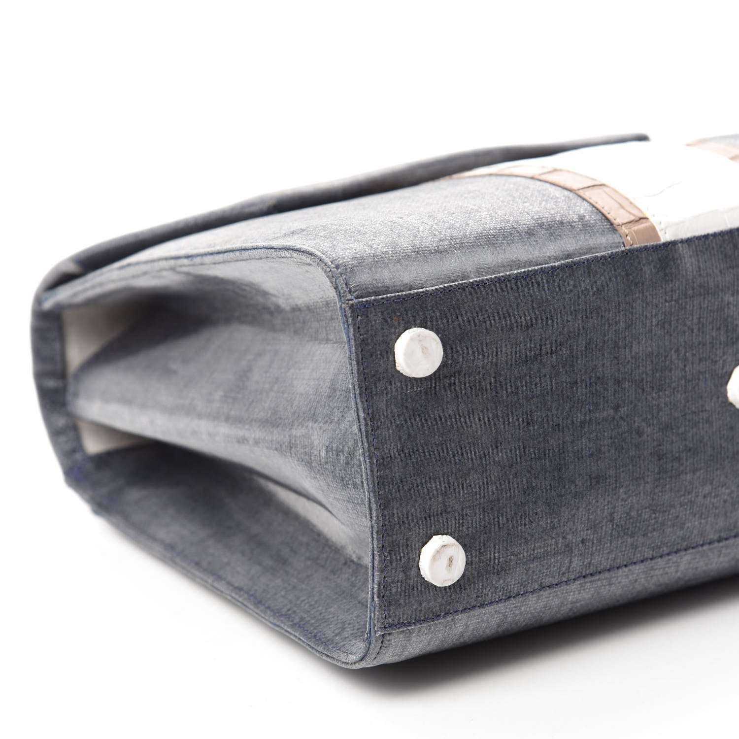 Nancy Gonzalez Crocodile Linen Mini Lily Top Handle Bag Navy 6 of 14