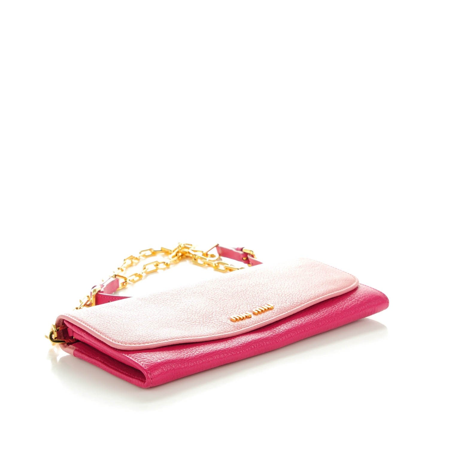 Miu Miu Goatskin Madras Bi-Color Wallet On Chain Rosa Peonia 4 of 8