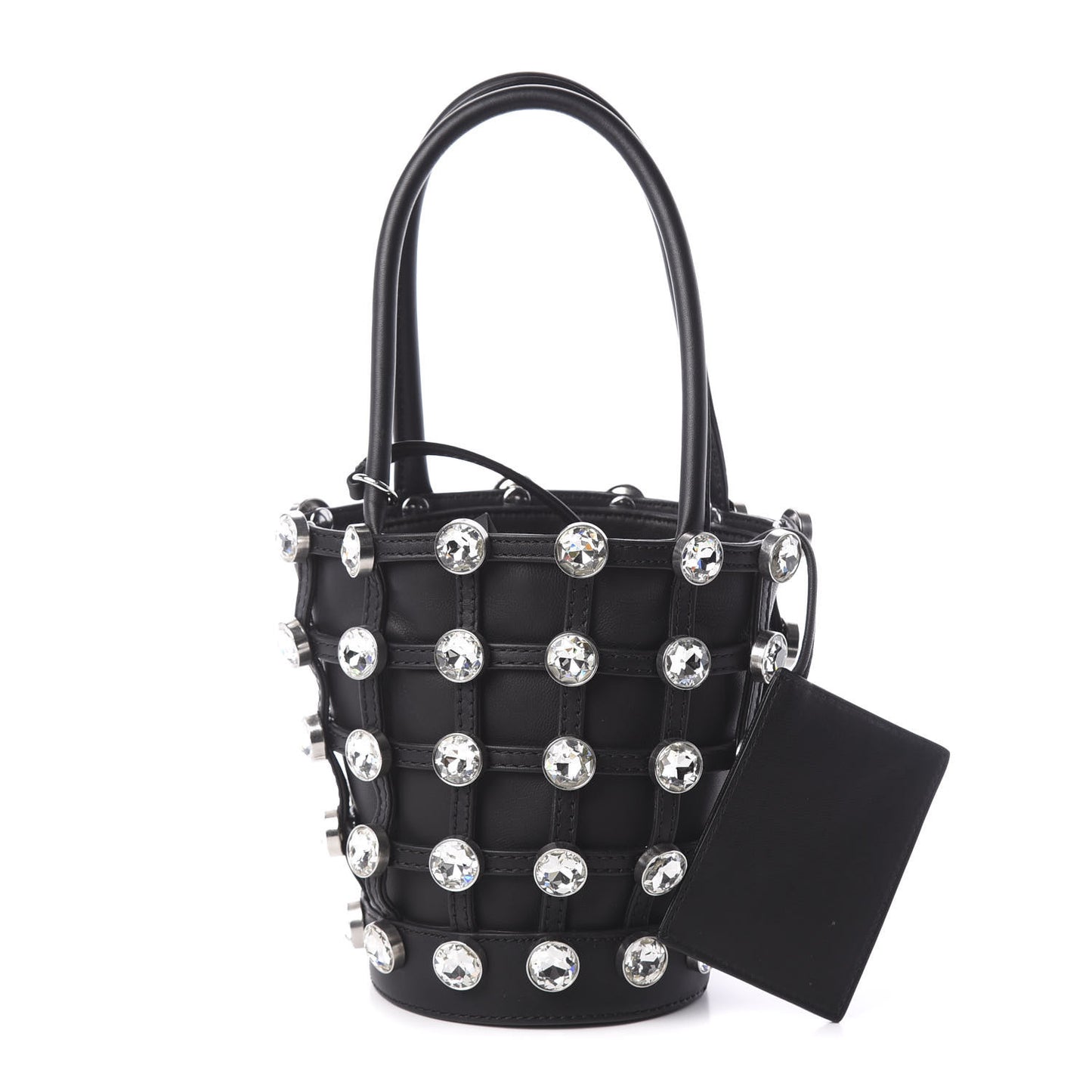Calfskin Crystal Embellished Roxy Mini Bucket Bag Black
