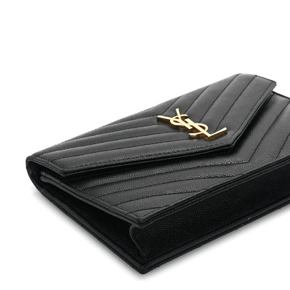 Saint Laurent Grain De Poudre Matelasse Chevron Monogram Envelope Chain Wallet Black 7 of 7