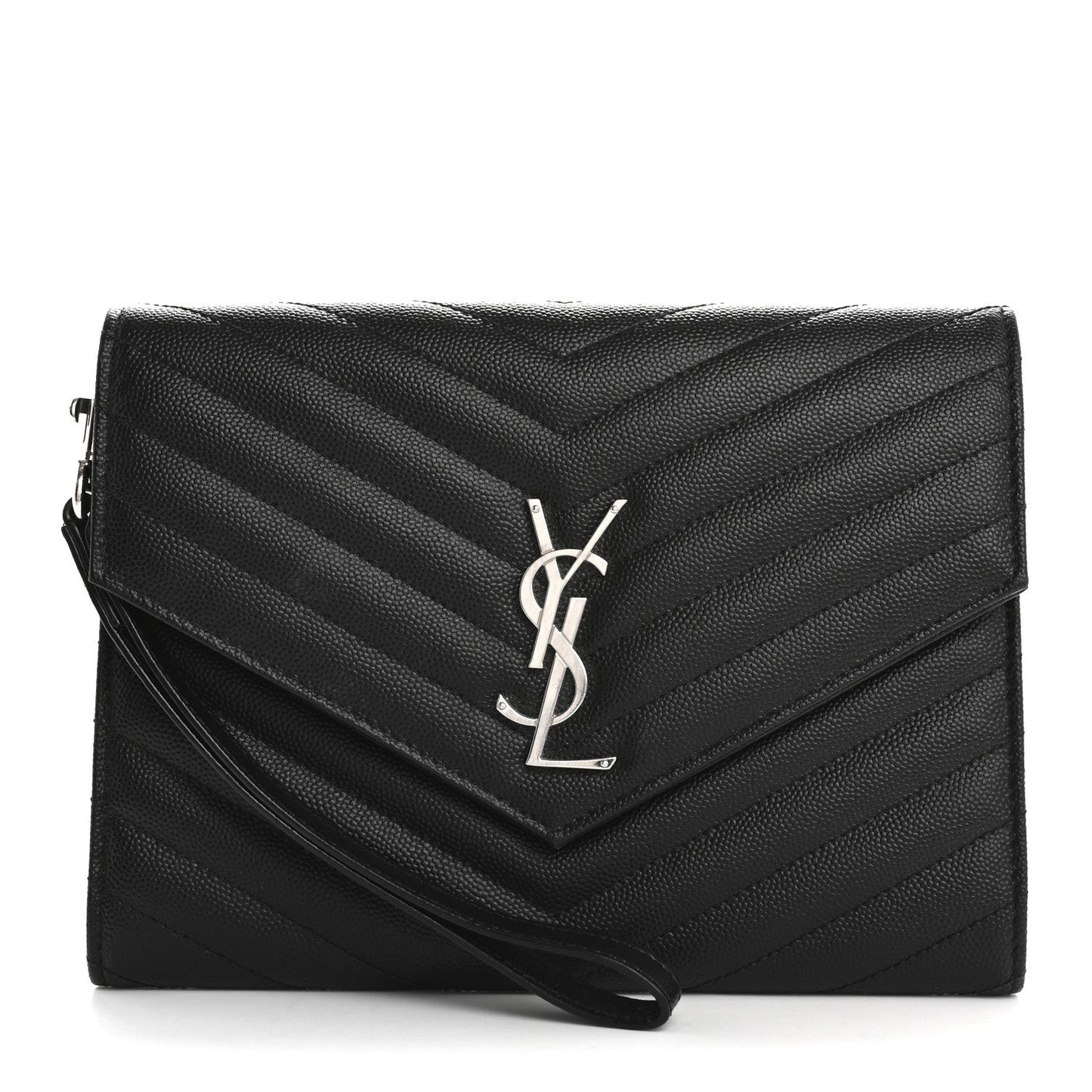 Grain De Poudre Matelasse Chevron Monogram Envelope Clutch Black
