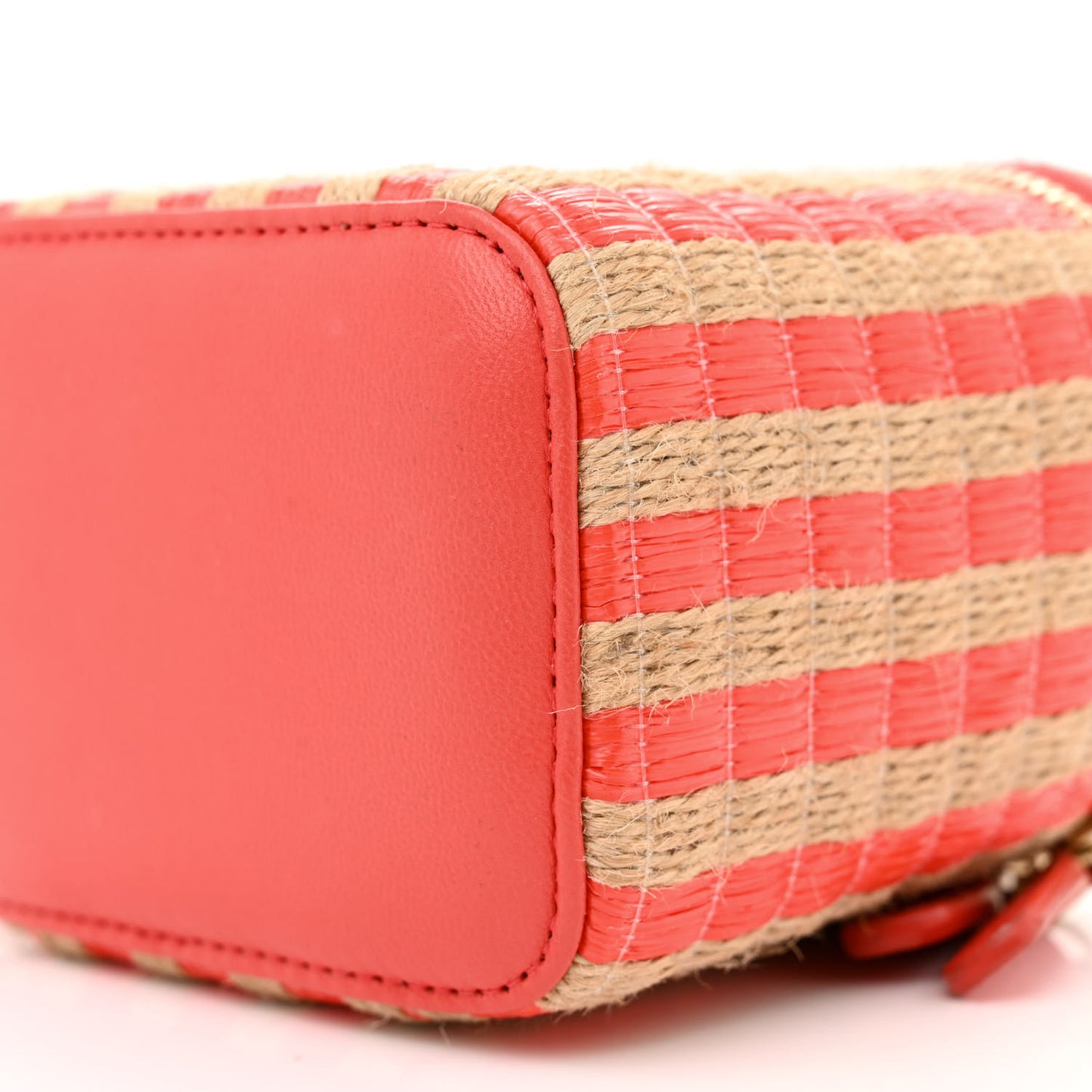 Raffia Jute Striped Mini Vanity Case With Chain Red Beige