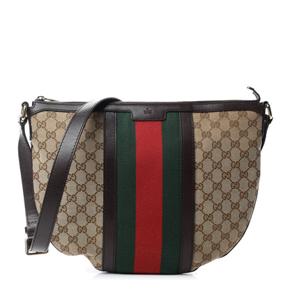 Gucci Monogram Vintage Web Medium Half Moon Hobo Dark Brown 1 of 12