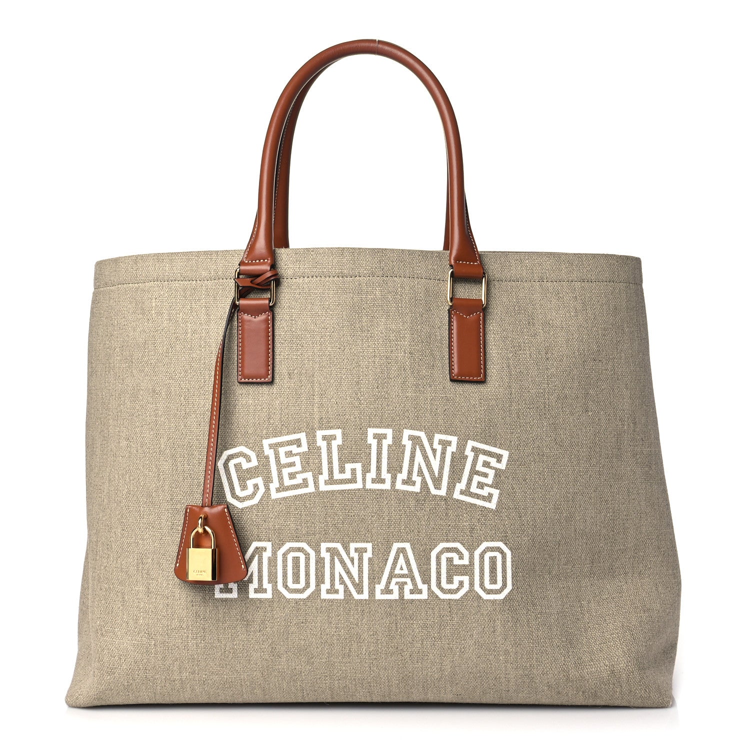 Celine Canvas Calfskin Monaco Horizontal Cabas Tan 1 of 9