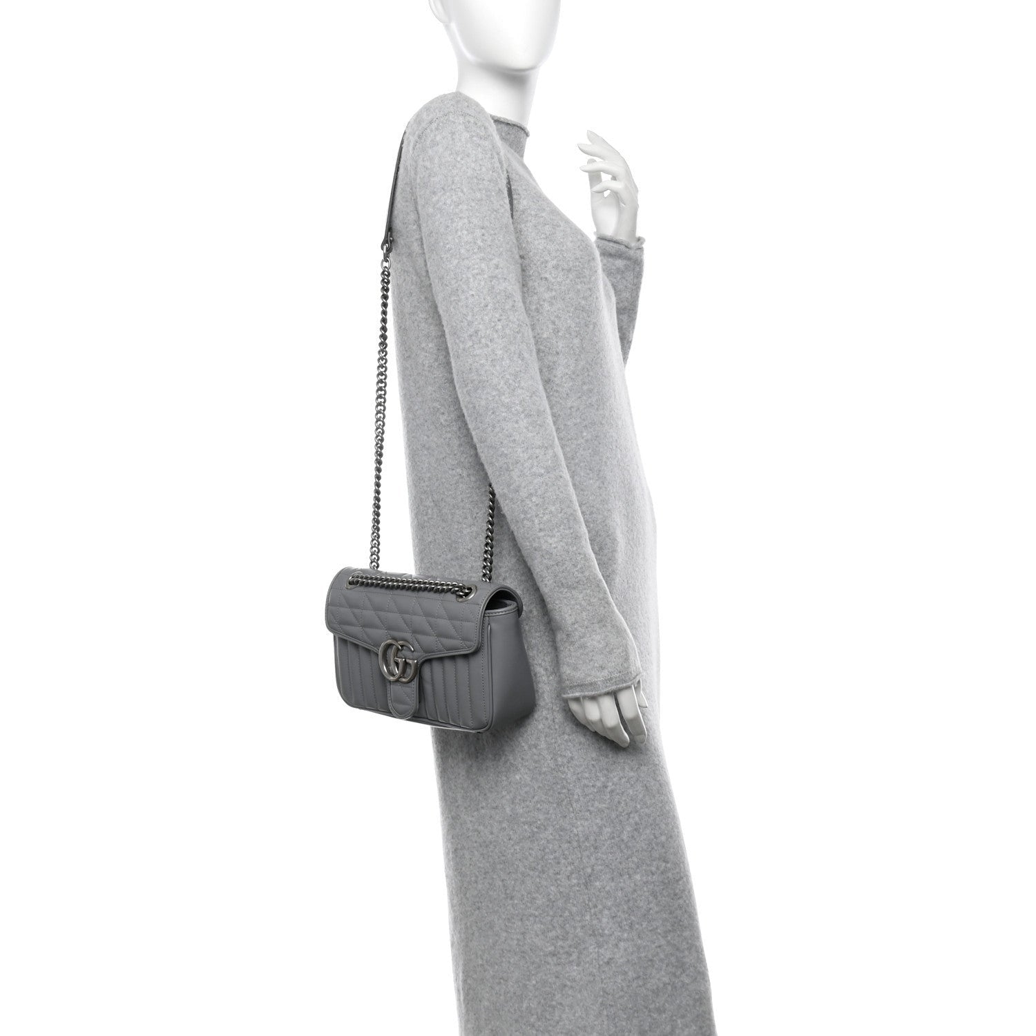 Gucci Calfskin Matelasse Aria Small GG Marmont Shoulder Bag Deep Grey 2 of 7