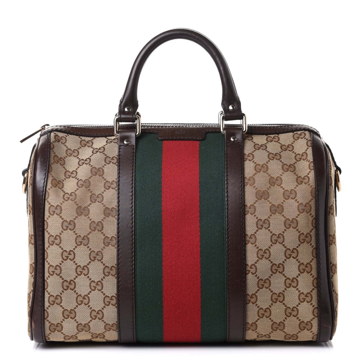 Gucci Monogram Vintage Web Medium Boston Dark Brown 1 of 11