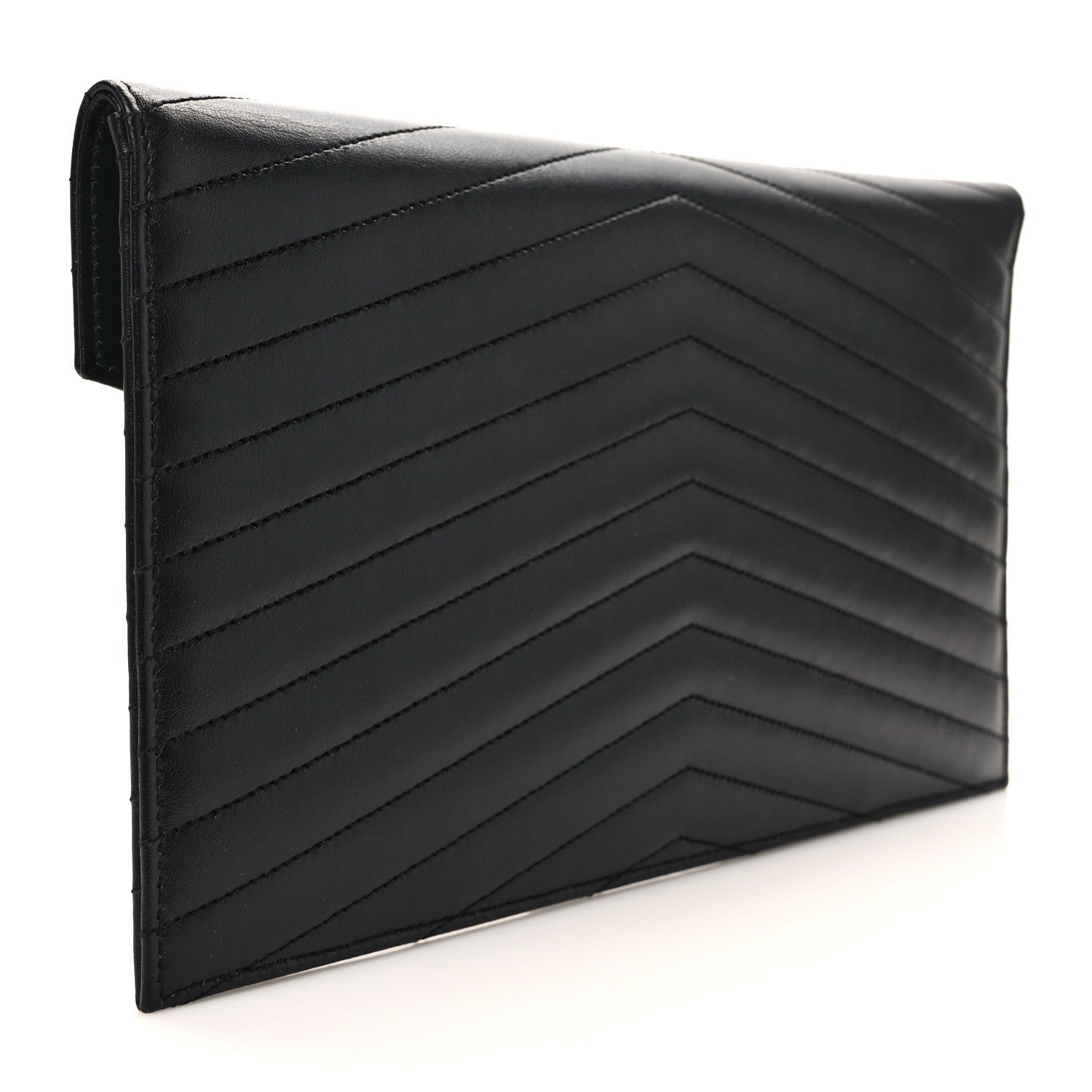 Saint Laurent Calfskin Matelasse Chevron Monogram Uptown Clutch Black 3 of 9
