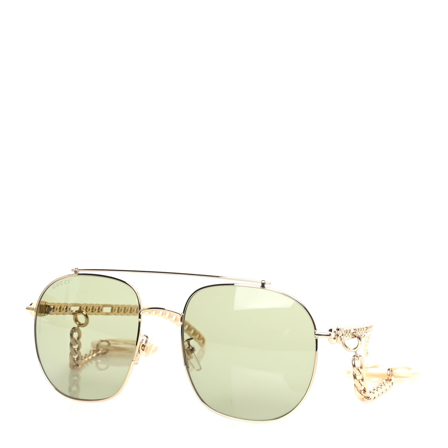 Gucci Aviator Charm Chain Sunglasses GG0727S  Gold Green 1 of 7