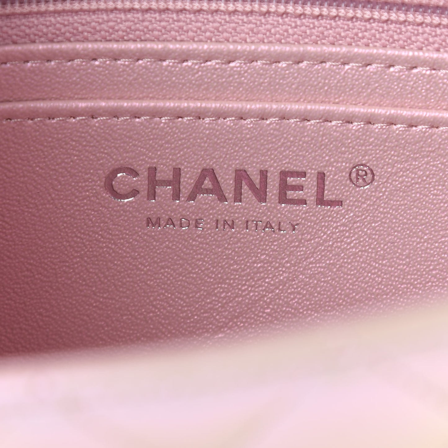 Iridescent Calfskin Quilted Mini Rectangular Flap Pink