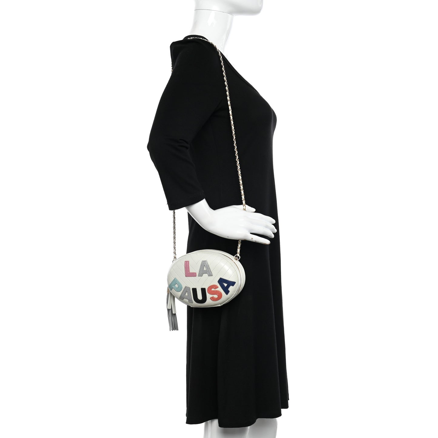 Embroidered Lambskin Chevron Quilted La Pausa Evening Bag White