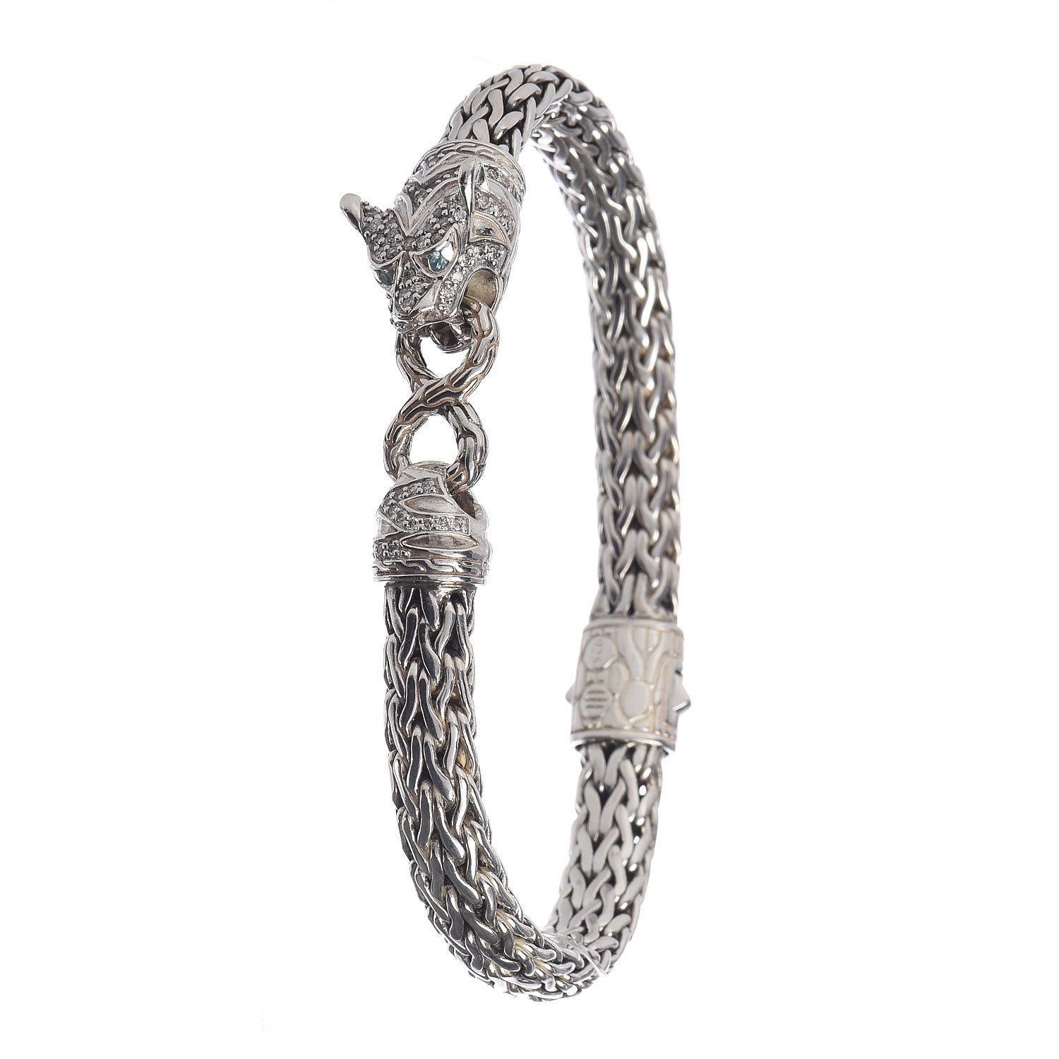 John Hardy Sterling Silver Diamond Blue Topaz Classic Chain Macan Bracelet 1 of 7