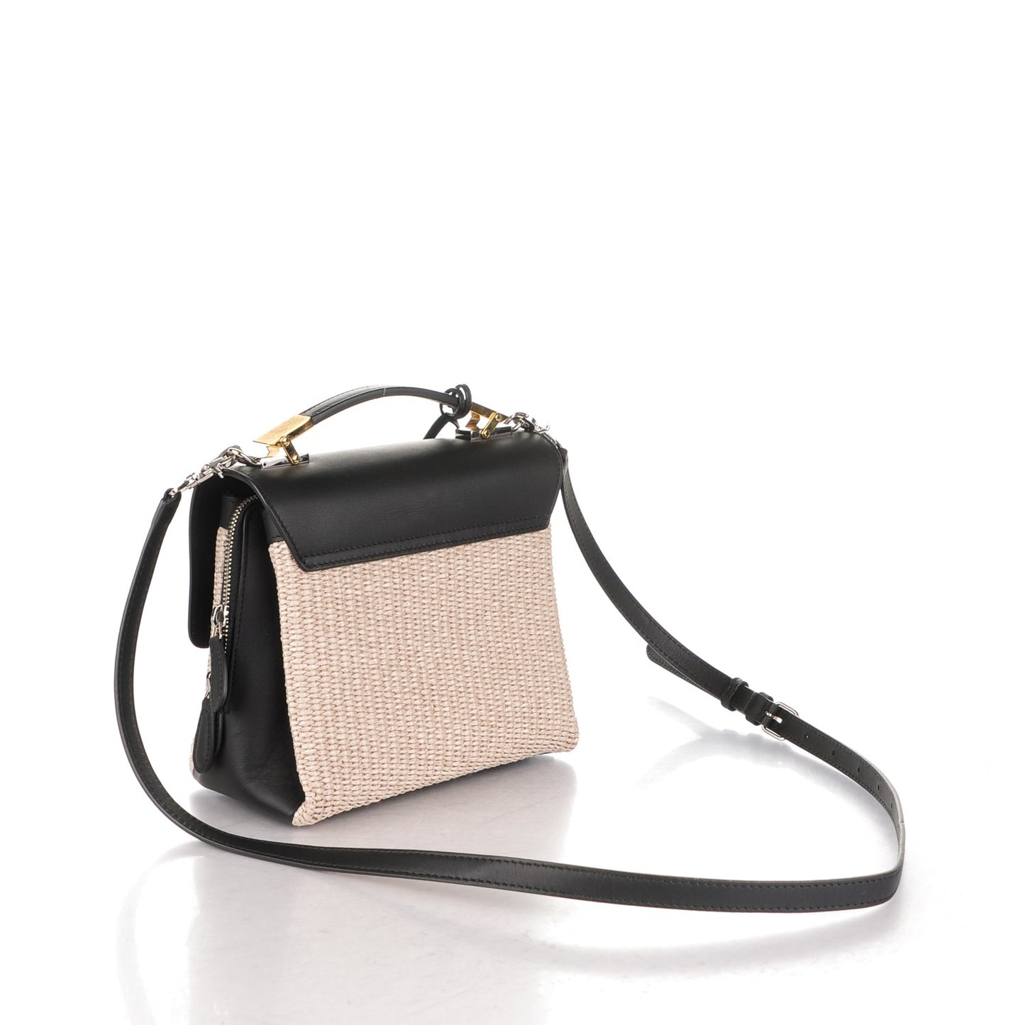 Raffia Calfskin Le Dix Mini Soft Cartable Crossbody Bag Black