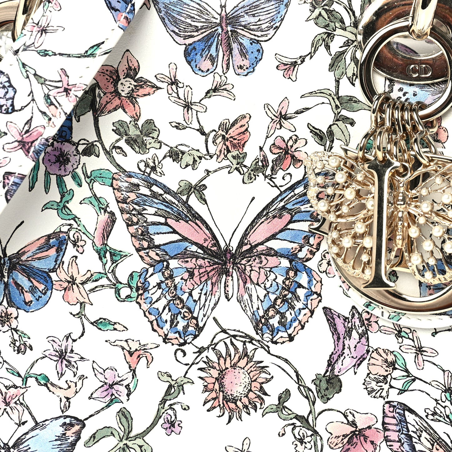 Calfskin Printed Toile De Jouy Small Lady Dior White Multicolor