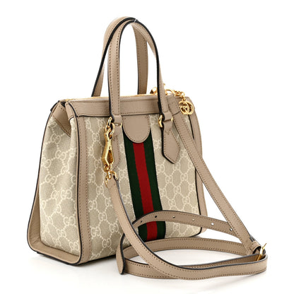 Gucci GG Supreme Monogram Textured Dollar Calfskin Web Small Ophidia Tote Bag Beige Mystic White Oatmeal 3 of 7