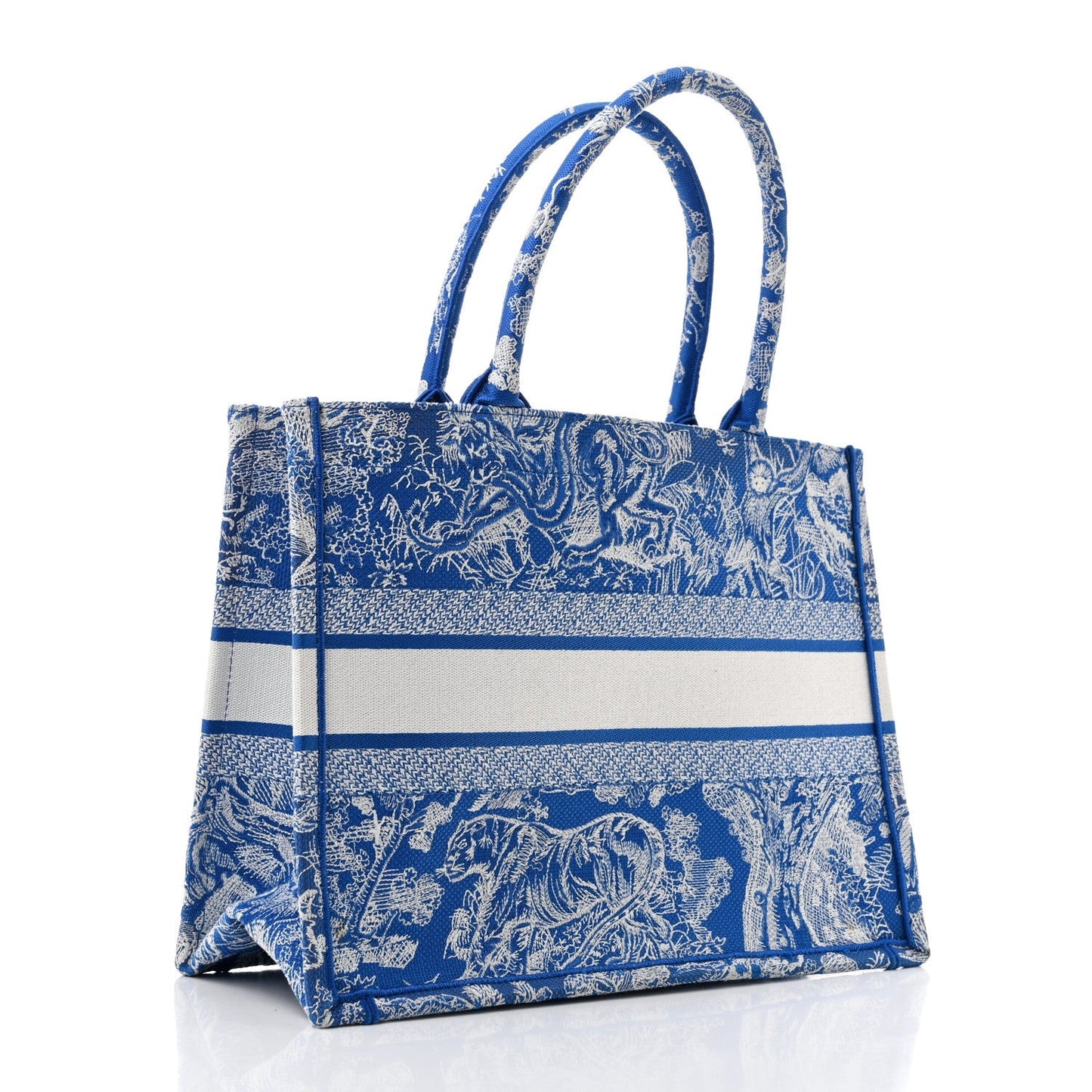 Canvas Embroidered Medium Dioriviera Toile De Jouy Book Tote Fluorescent Blue