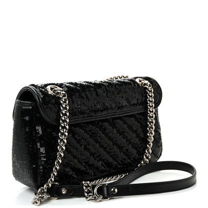 Gucci Sequin Matelasse Small GG Marmont Shoulder Bag Black 3 of 10
