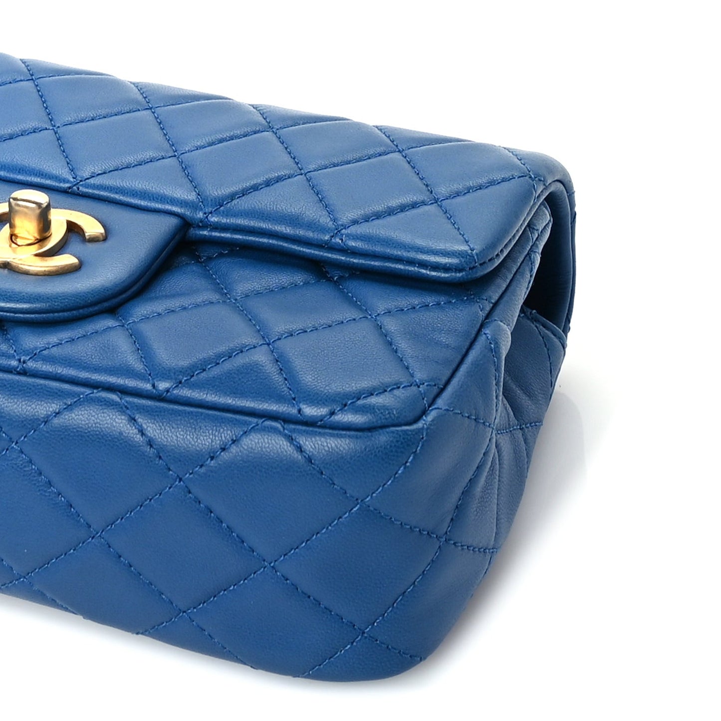 Lambskin Quilted Pearl Crush Mini Rectangular Flap Blue