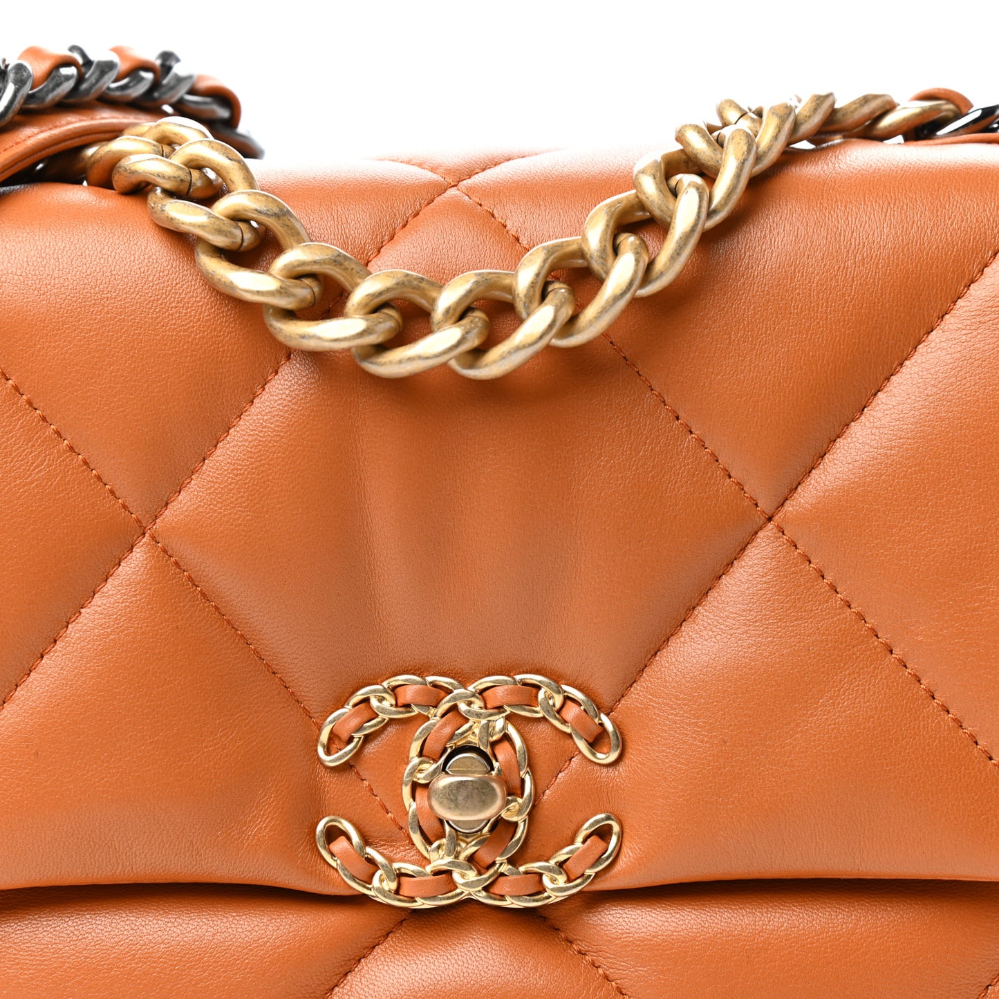 Lambskin Quilted Medium Chanel 19 Flap Light Brown