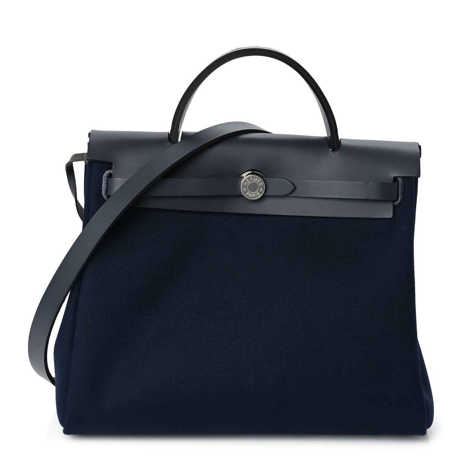 Hermes Military Toile Vache Hunter Herbag Zip Retourne 31 PM Bleu Marine Black 1 of 9