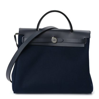 Hermes Military Toile Vache Hunter Herbag Zip Retourne 31 PM Bleu Marine Black 1 of 9