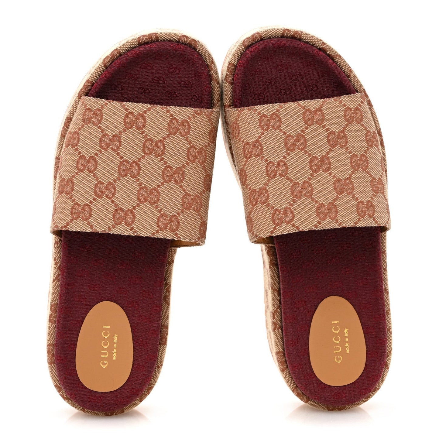 Canvas GG Monogram Angelina Platform Slide Sandals 40 Beige Ruggine
