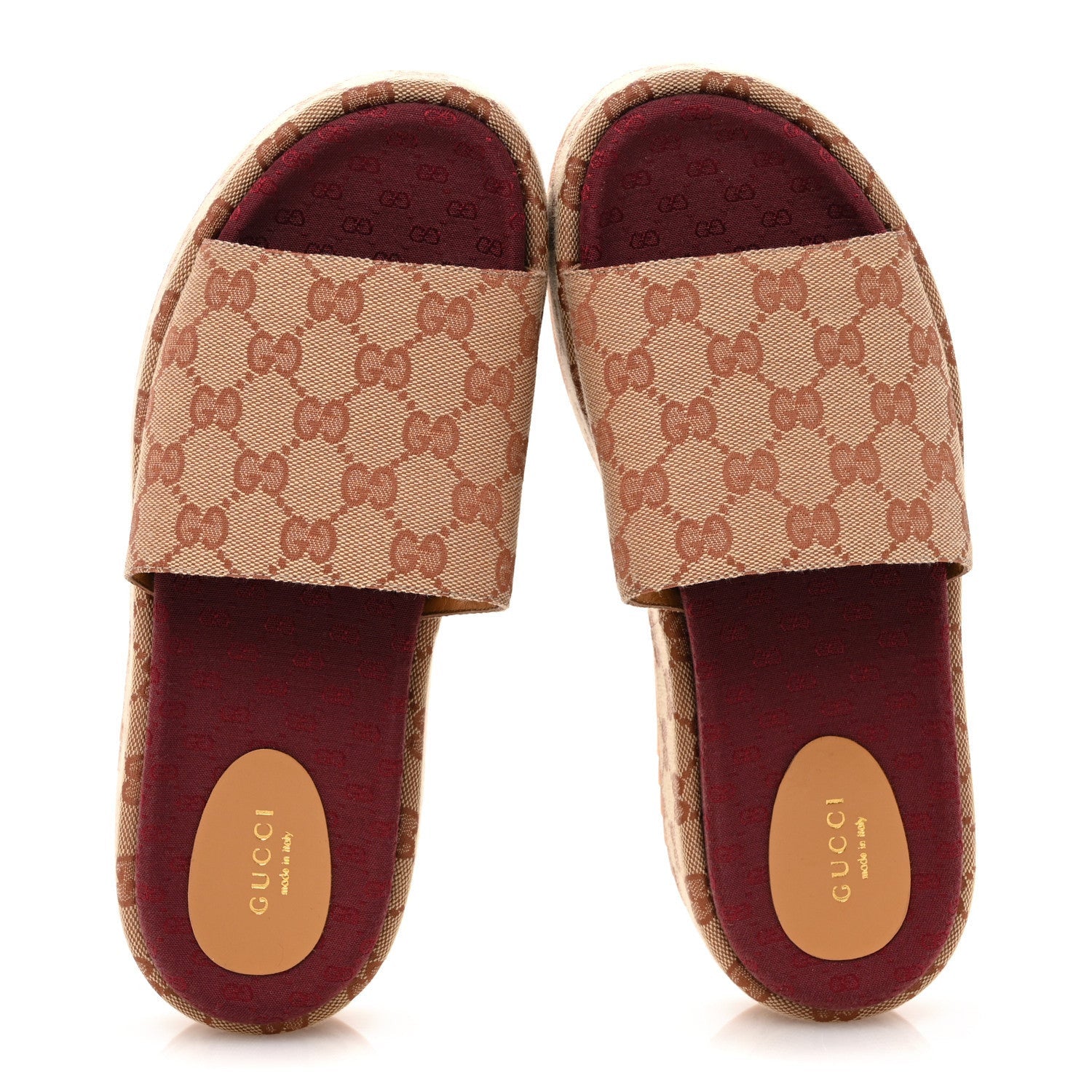 Gucci Canvas GG Monogram Angelina Platform Slide Sandals 40 Beige Ruggine 2 of 7