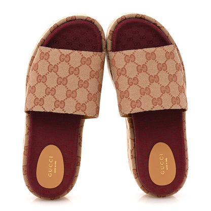 Gucci Canvas GG Monogram Angelina Platform Slide Sandals 40 Beige Ruggine 2 of 7