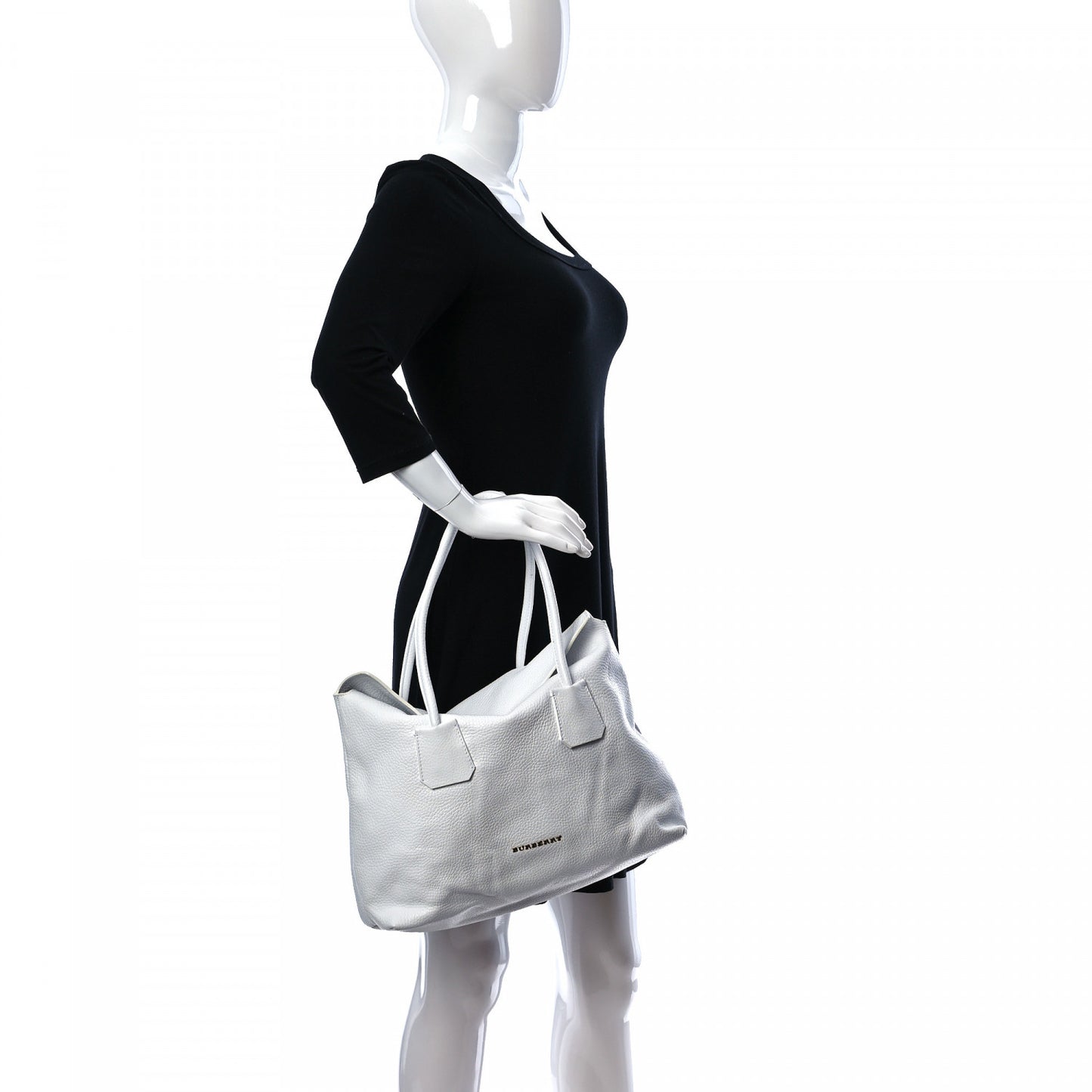 London Grainy Calfskin Medium Baynard Tote White