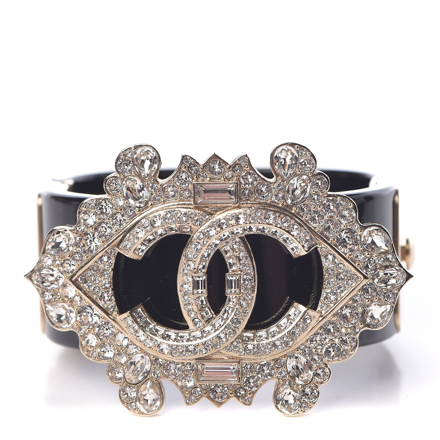 Chanel Resin Crystal CC Cuff Black 1 of 5
